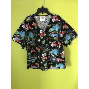 Crest Tropical Floral Black Nurse Scrub Top XL